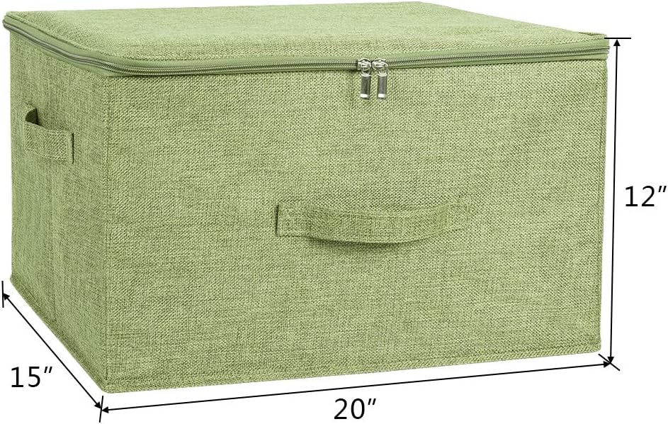 ANMINY Storage Bins with Zipper Lids 51.9 Qt Lidded Fabric Storage Boxes Baskets Cubes with Handles Collapsible Washable Cotton Linen Closet Shelf Clothes Organizer - Green, Extra Large