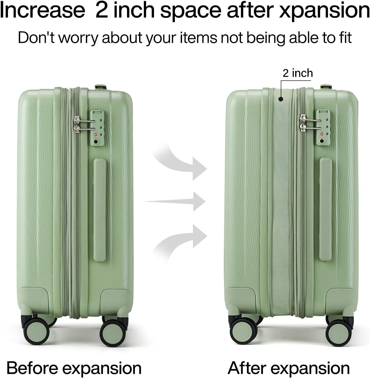 Hanke 24 Inch Expandable Checked Luggage Lightweight PC Hard Shell Luggage Suitcases with Wheels Travel Luggage Rolling Large Suitcase Travel Luggage Bag for Go to University.(Bamboo Green)