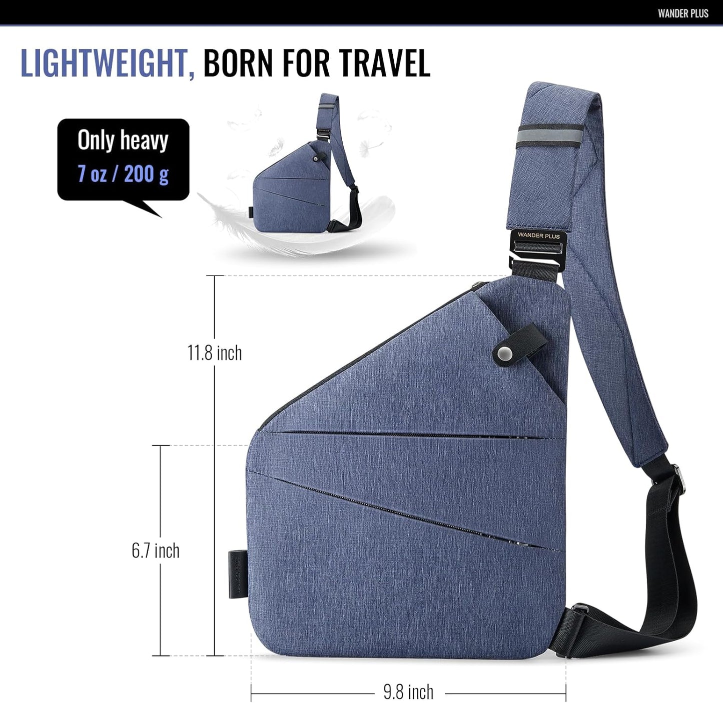 WANDER PLUS® Anti Theft Crossbody Travel Bag for Women Men, Multi-Pocket Crossbody Bag, Slim Sling Bag with Adjustable Strap