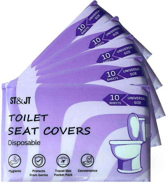 ST&JT Disposable Toilet Seat Cover, Eco-Friendly, Hygienic, Biodegradable - Travel Toilet Seat Covers Disposable Flushable for Adults & Kids - XL for Public Restrooms (100 Pack)