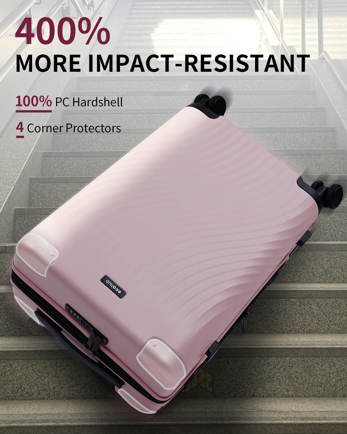 ECOHUB Hardside Expandable Carry On Luggage, 20" Rolling Luggage 22x14x9 Airline Approved with Spinner Wheels & TSA Lock, Lightweight Small Hardshell Travel Suitcase Valises, 20inch Carry-on Pink