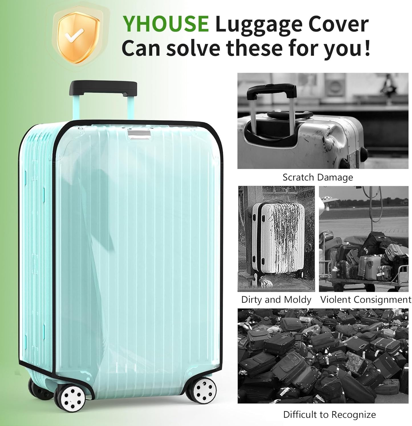 Suitcase Covers For Luggage, 24 Inch Clear PVC Luggage Covers Protector Full Thicken Transparent Waterproof Suitcase Sleeve With Large Velcro for 24" Wheeled Suitcases