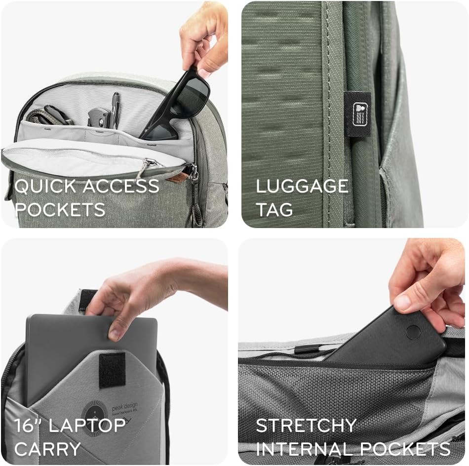 Peak Design Travel Backpack 45L, Ocean, Expandable 35-45L Design, Rear and Top Access, Weatherproof Shell, Laptop Sleeve, Ideal for Travel or Everyday Carry, Versatile Backpack for Men and Women