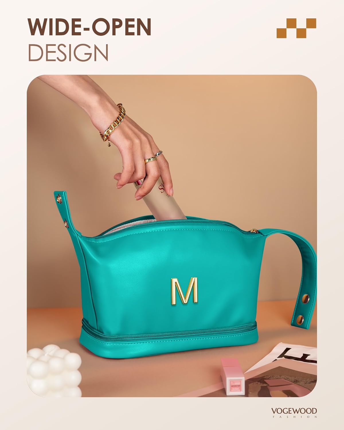 Birthday Gifts for Women 20s, Personalized Makeup Bag with Handle, Initial Double Layer Cosmetic Bag with Makeup Brush Organizer, Cute Cosmetic Pouch for Women, Gifts for Friends Female