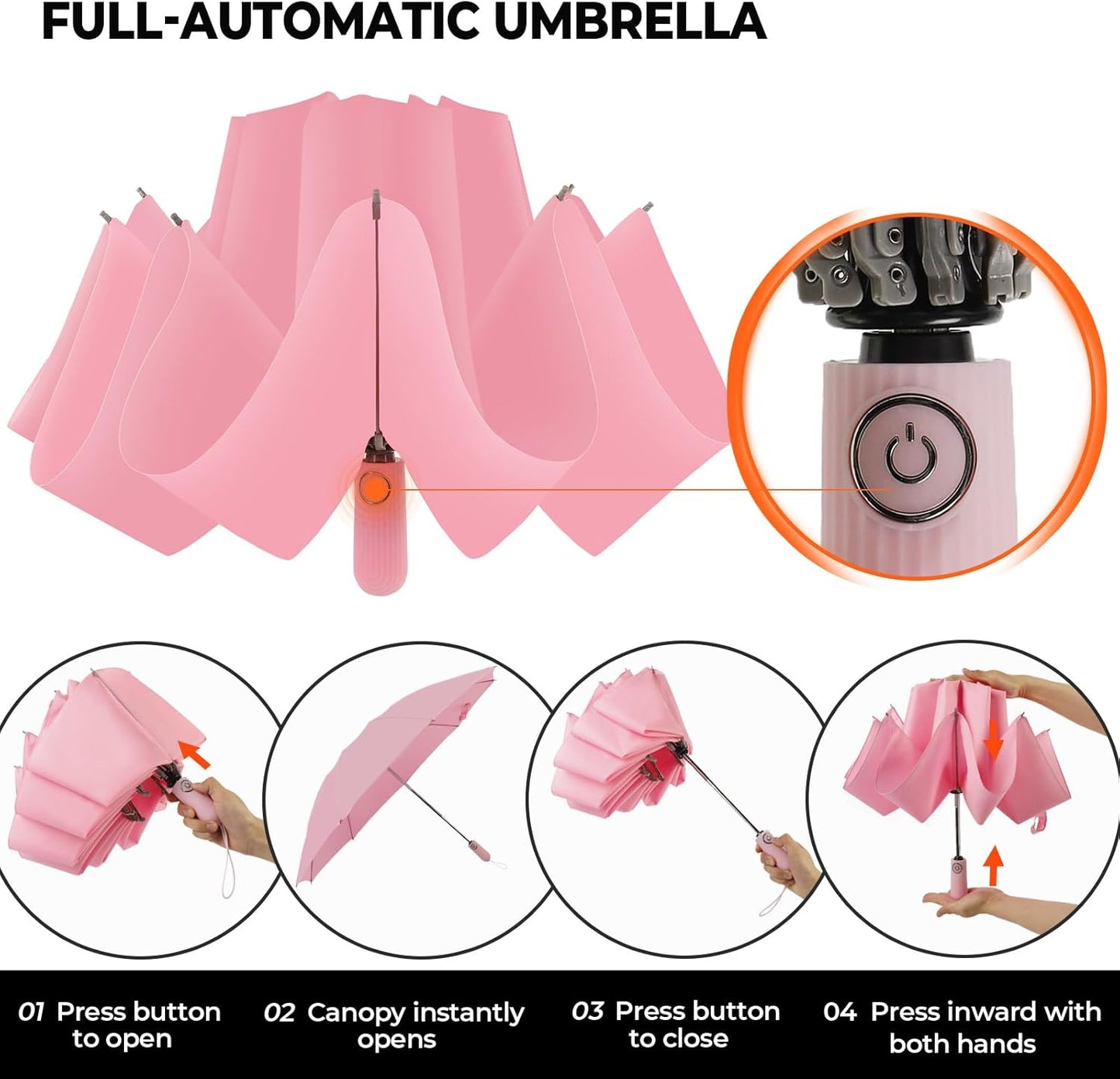 Compact Inverted Travel Umbrella, Automatic Open Close, 9-Rib 46 Inch Windproof Umbrella, Waterproof UPF 50+, Portable Umbrellas for Men, Women, Travel, and Daily Use