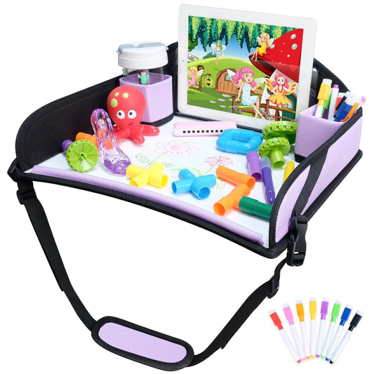 COOLBEBE Kids Travel Tray for Toddler Car Seat, Travel Tray for Airplane, Toddler Car Seat Lap Tray, Carseat Table Tray for Kids Travel Activities (Purple)