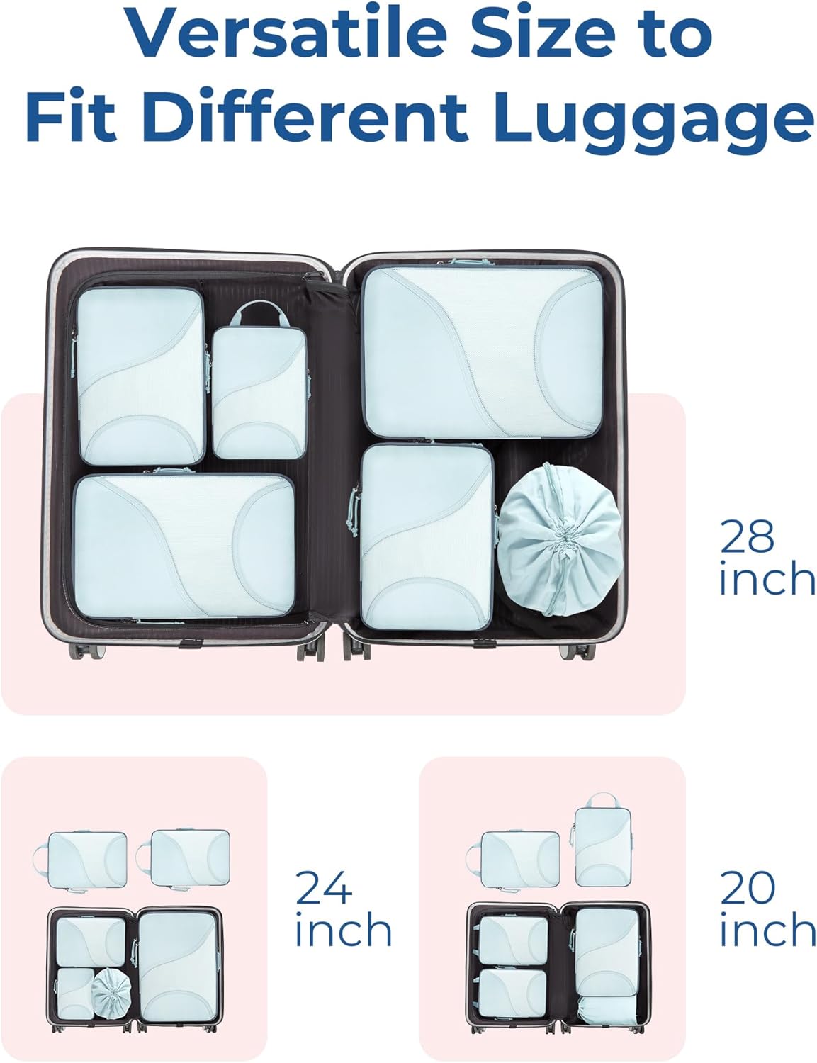 BAGSMART Compression Packing Cubes - 6 Set Travel Packing Cubes for Suitcases, Compression Suitcase Organizers with Shoe Bag