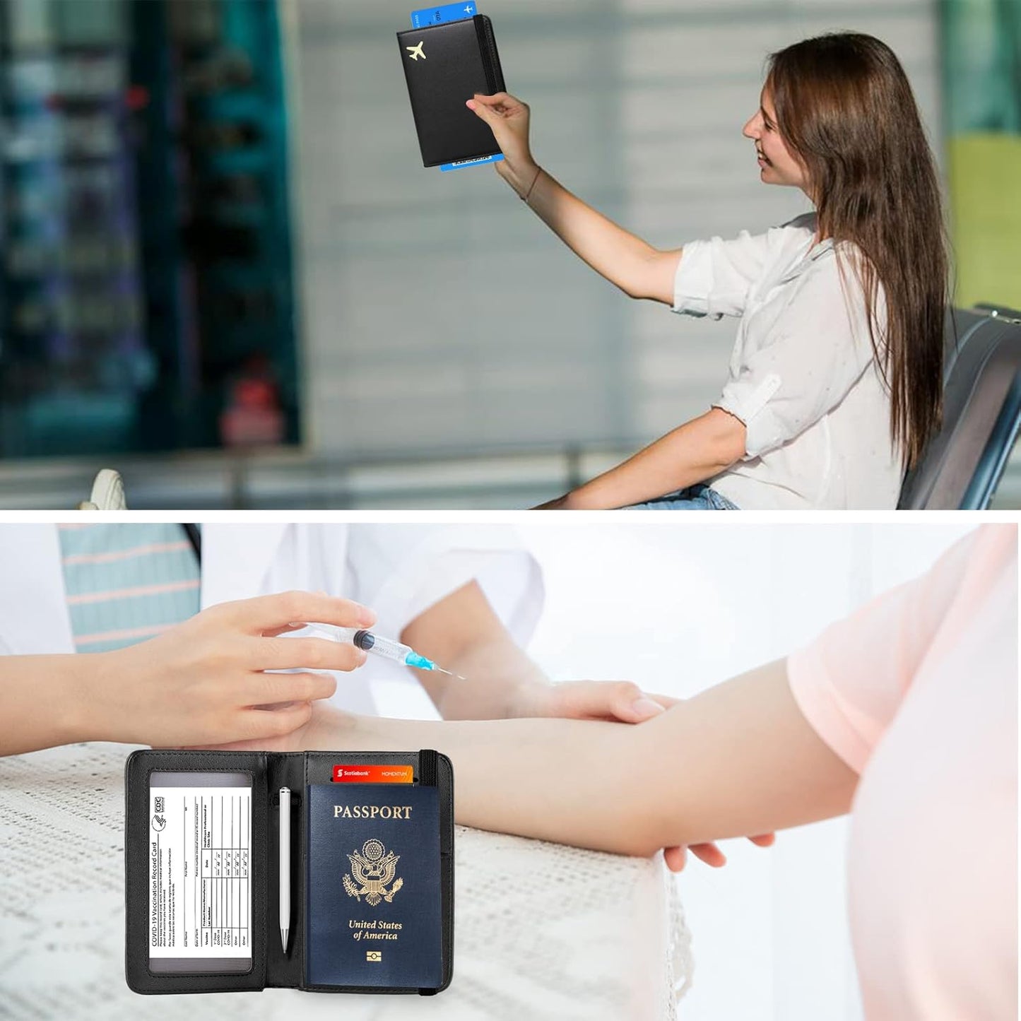 ZOPPEN Passport Holder Wallet, Passport Cover Travel Wallet Women Travel Essentials Accessories Document Organizer Travel Must Haves Rfid Blocking Cover Case for Women and Men, Black
