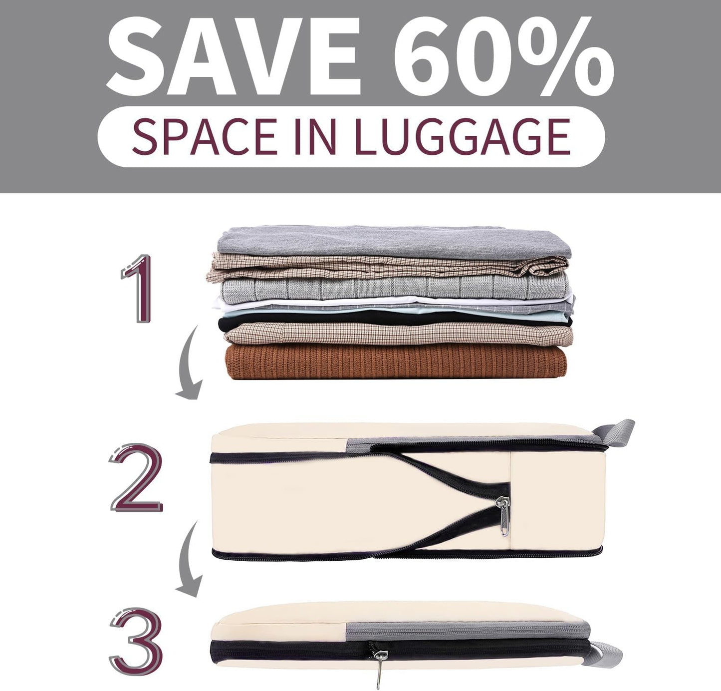 BAGAIL 4 Set/6 Set/8 Set Compression Packing Cubes Travel Accessories Expandable Packing Organizers (Cloth Pattern, 4-Beige)