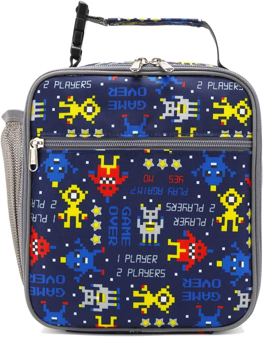 FlowFly Kids Lunch box Insulated Soft Bag Mini Cooler Back to School Thermal Meal Tote Kit for Girls, Boys, Robot
