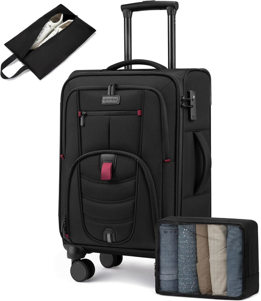 Carry On Luggage 22x14x9 Airline Approved, 22-Inch Suitcases with Spinner Wheels, Softside Carry-on Luggage with TSA Lock for Men Women Business Trip, Lightweight Large Capacity Luggage for Travel
