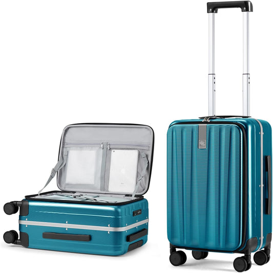 Hanke 20 Inch Carry On Luggage with Wheels PC Hard Shell Suitcase Top Opening Aluminum Frame Tsa Luggage Suitcases for Travel Woman Men Christmas Gifts for Birthday，Caribbean Blue.
