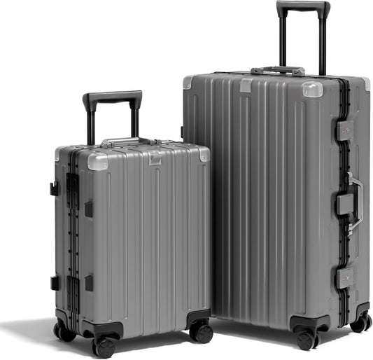 Krute Luggage Set 2 Pieces 20 28 Inch Aluminum Frame Carry on Luggages TSA Lock No Zipper Checked Suitcase with Spinner Wheels Lightweight PC Shell Hardside Suitcases