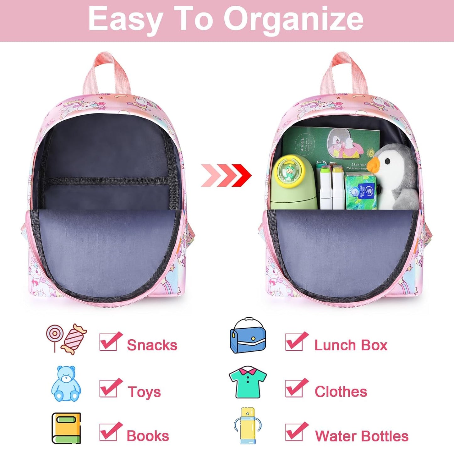 Accmor Toddler Backpack Leash with Anti Lost Wrist Link, Cute Mini Child Walking Harnesses Keep Kids Close Back Pack Rope Tether Rein for Baby Girls (Pink Colorful/Unicorn)