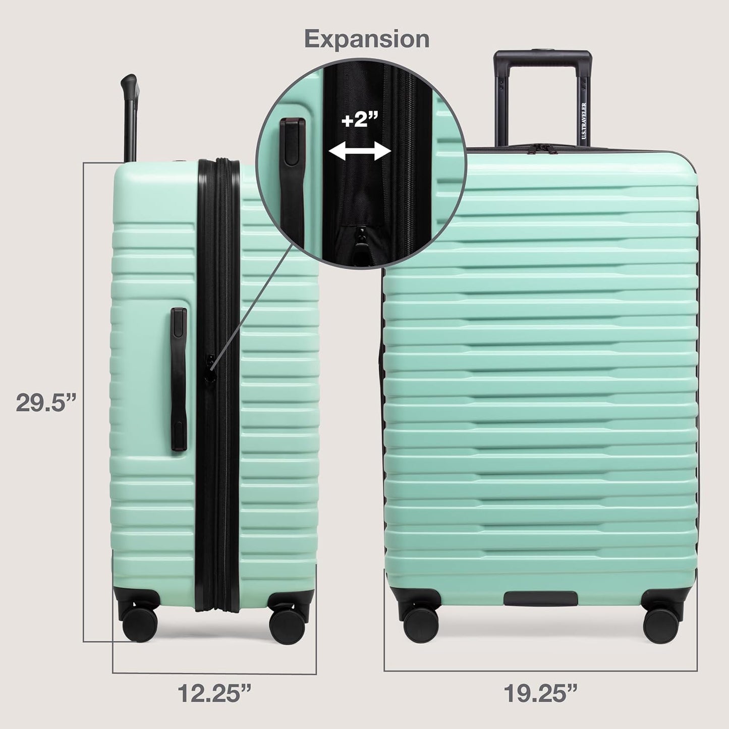 U.S. Traveler Boren Polycarbonate Hardside Rugged Travel Suitcase Luggage with 8 Spinner Wheels, Aluminum Handle, Mint, Checked-Large 30-Inch