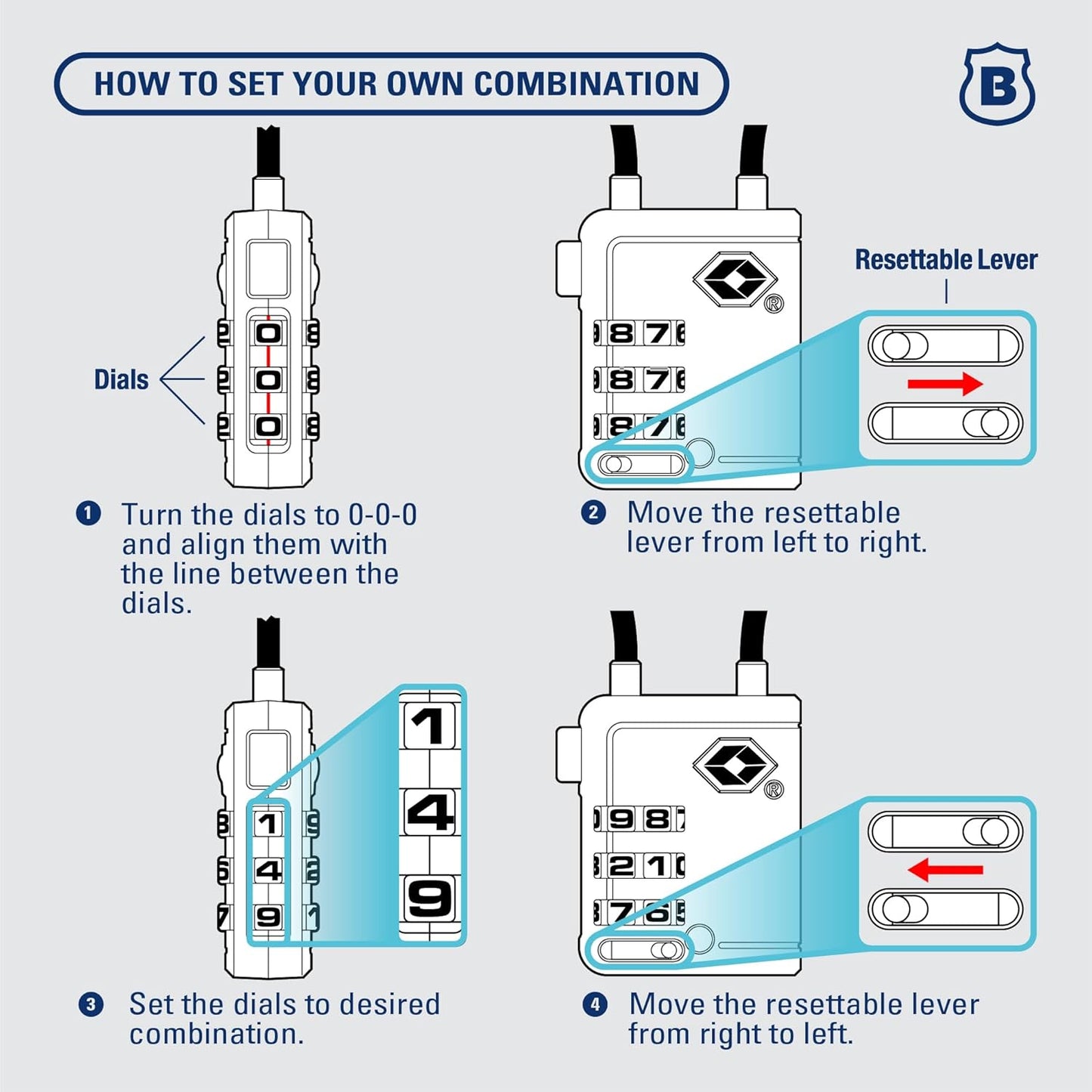 Brinks TSA Accepted Indicator Luggage Lock, Blue - Ressetable Combination, New More Secure TSA008 Key, 2 Pack