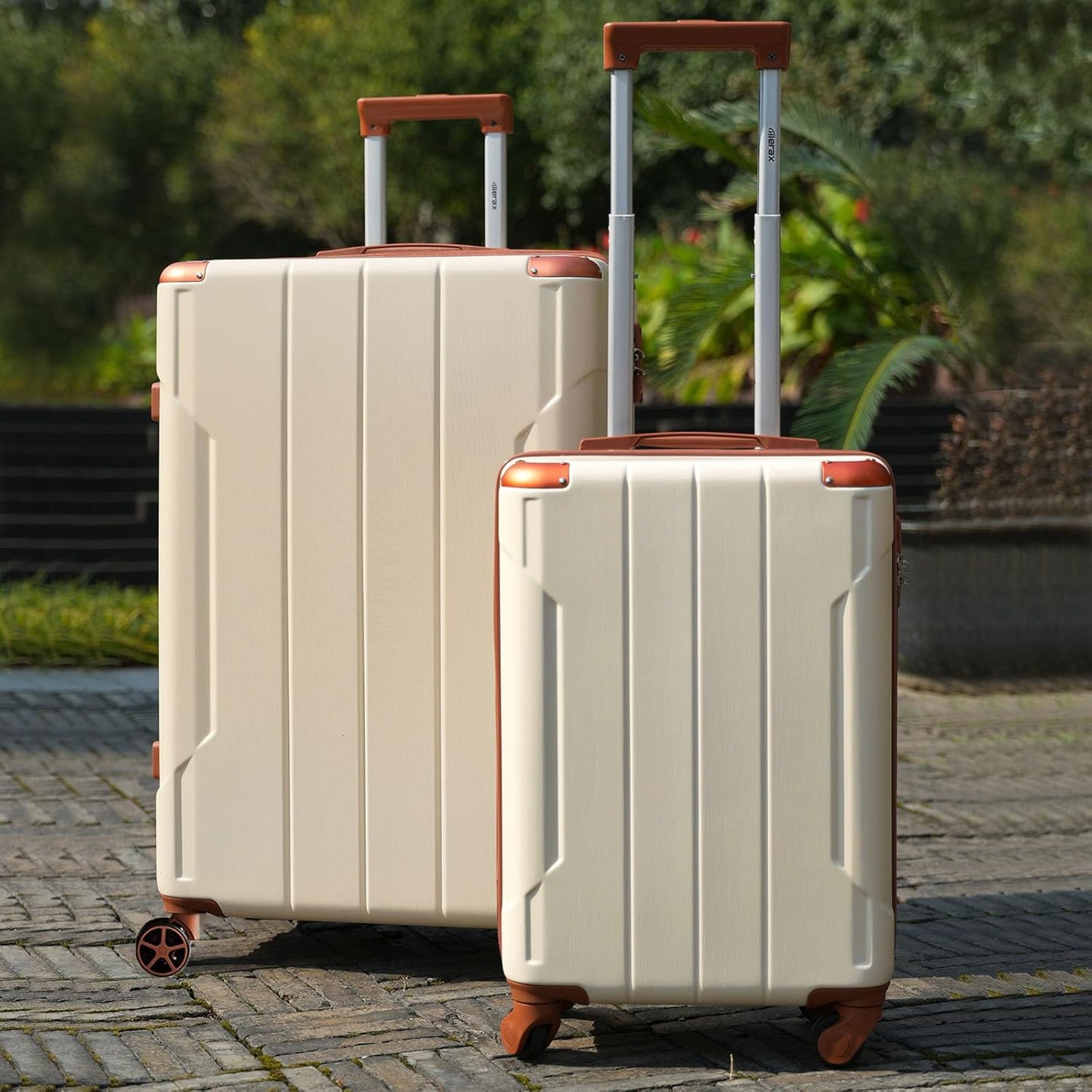 Merax 24 Inch Expandable Checked Luggage, Hardshell ABS Medium Suitcase with Spinner Wheels, TSA Lock, Lightweight Durable Travel Suitcase for Men Women(White Brown)