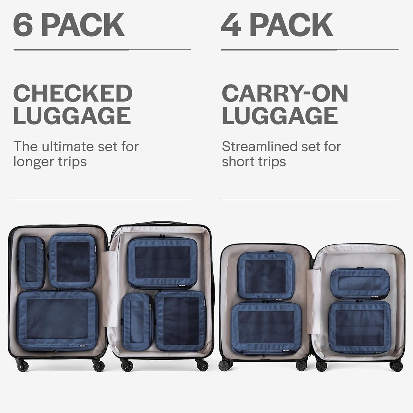 Compression Packing Cubes for Travel - Luggage Organizer Bags - Double Zipper Packing Cubes for Suitcases (6-Pack, Dark Blue)