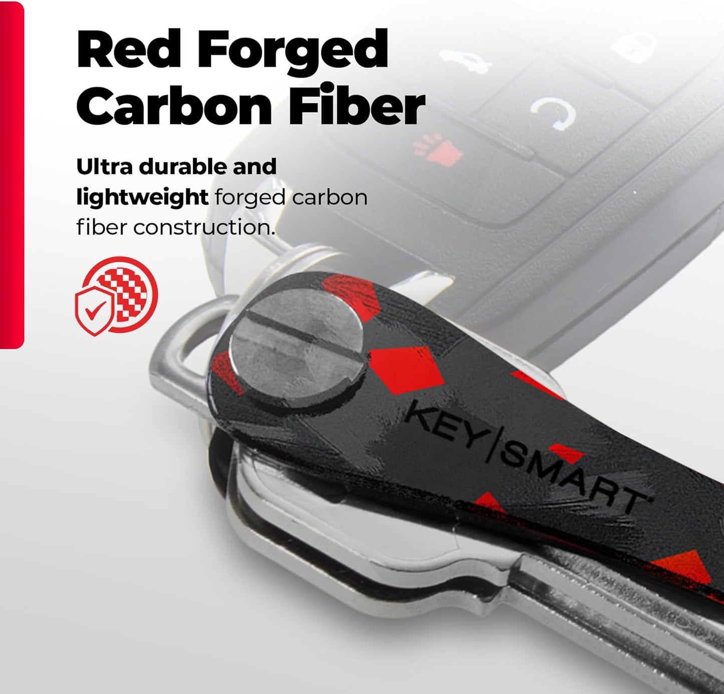 KEYSMART Key Holder for Keychain - Compact Key Organizer for Key Chain, Minimalist Clutter-Free EDC Keychains, Key Ring for Car Fobs Key Chains, Expandable (Up to 14 Keys, Red Forged Carbon Fiber)
