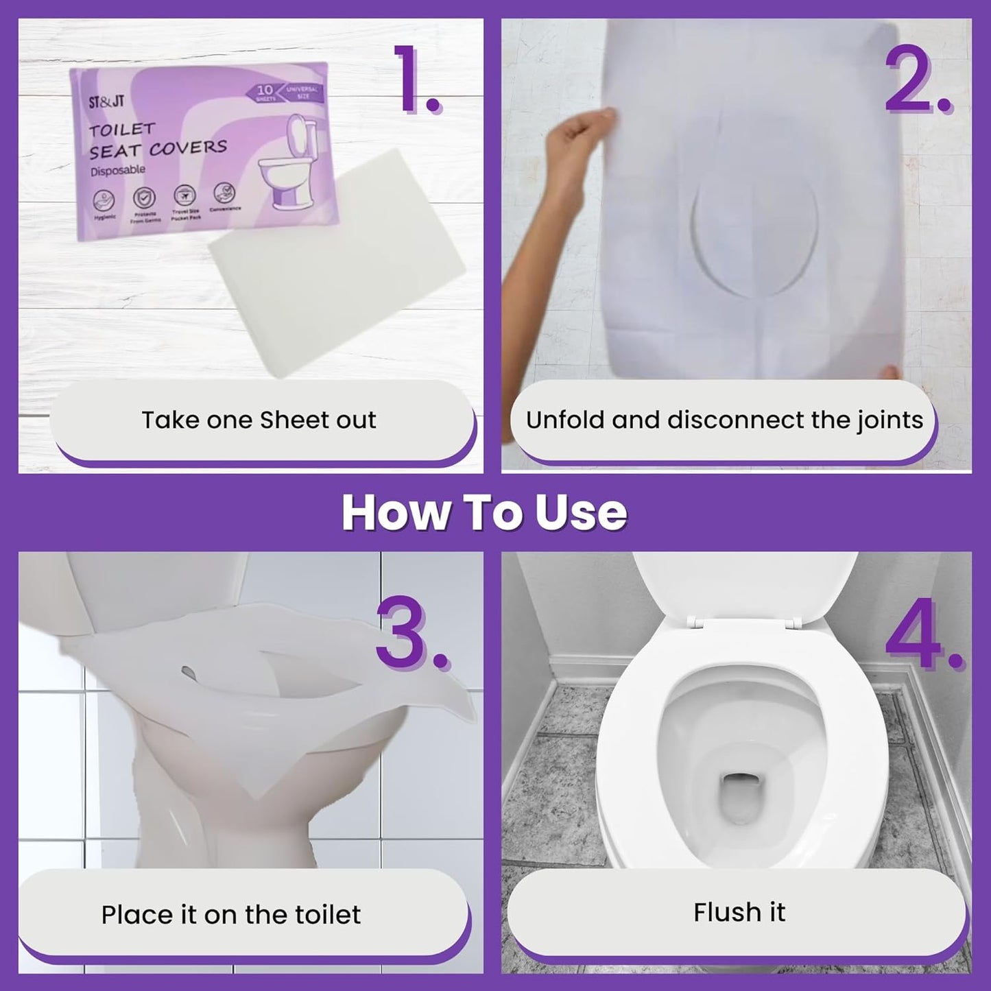 ST&JT Disposable Toilet Seat Cover, Eco-Friendly, Hygienic, Biodegradable - Travel Toilet Seat Covers Disposable Flushable for Adults & Kids - XL for Public Restrooms (50 Pack)