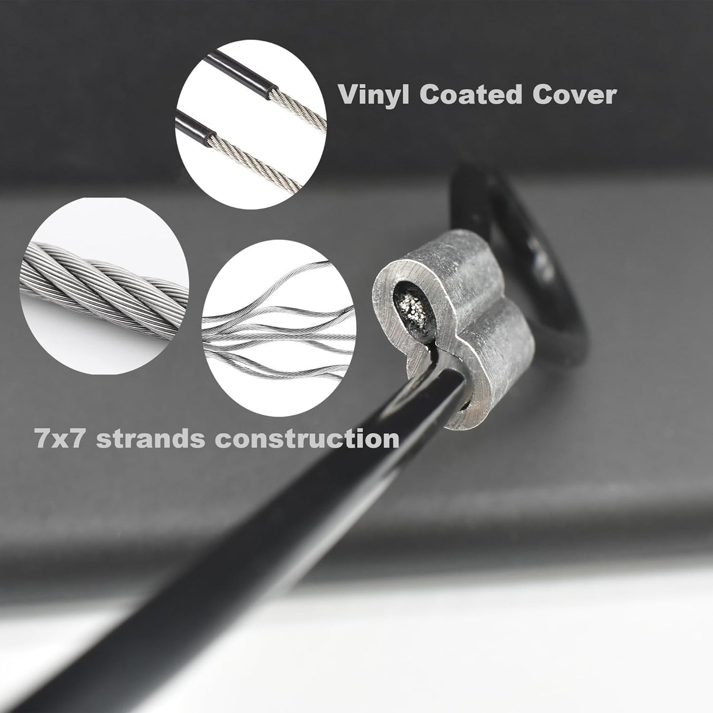 5 Pcs 4mm Wire 48 inch Vinyl Coated Stainless Steel Cable with Loops Short Wire Rope Lanyard Lock Security Chain Link for Outdoor Gates, Black(4mm x 48inch)