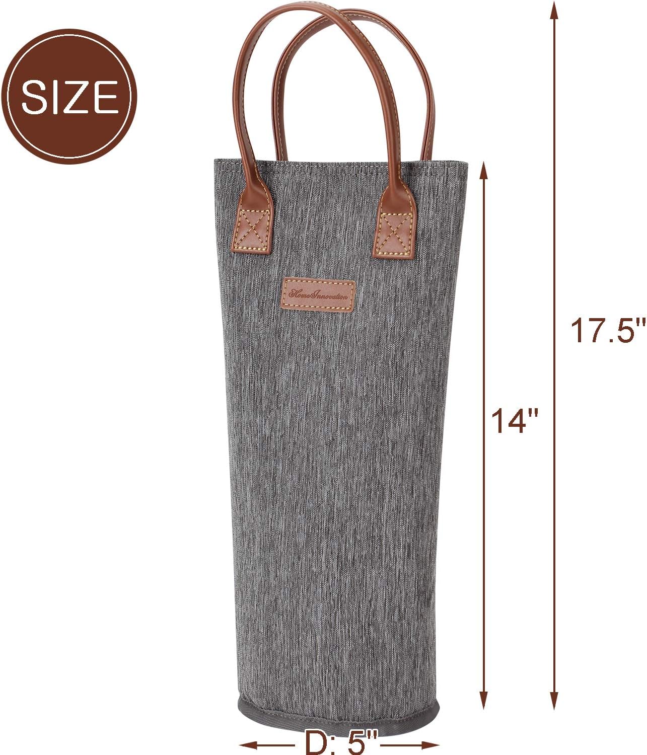 Single Bottle Insulated Wine Tote, 1 Bottle Wine Carrier Bag Padded Wine Cooler Perfect Wine Lover's or Wedding Gift-Grey