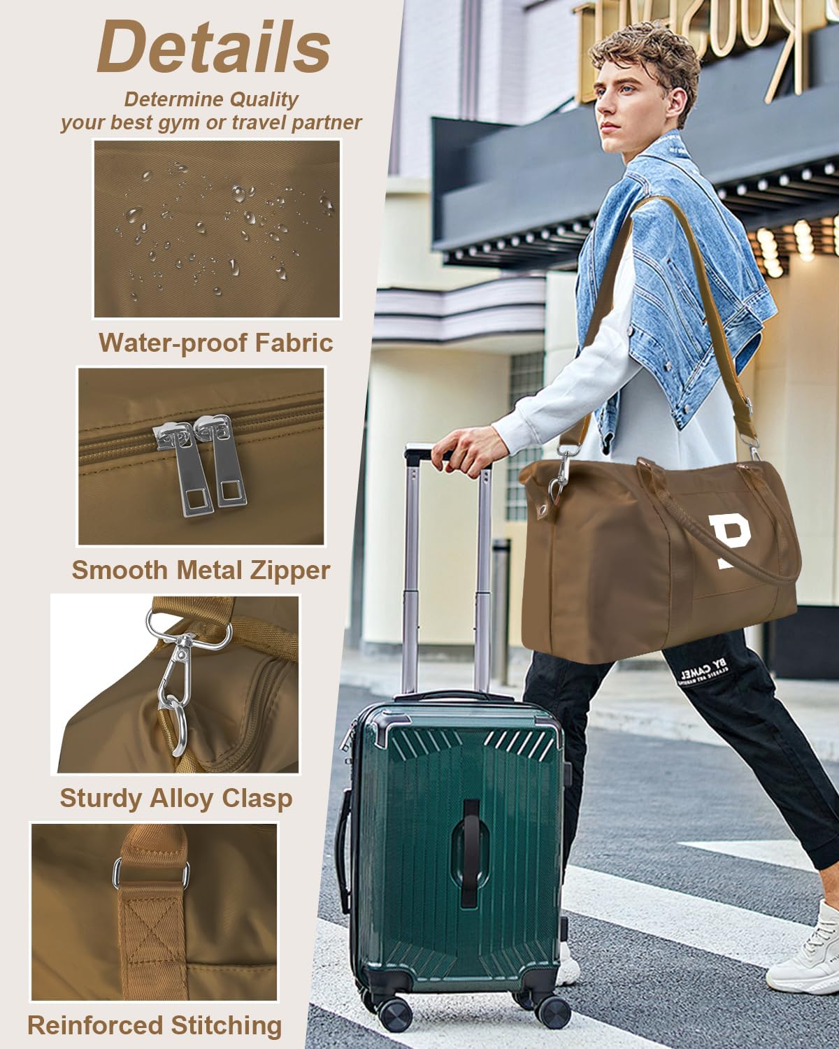 Birthday Graduation Gifts for Daughter,Initial Travel Duffel Bag Sports Gym Bag for Girls Teen Kids Birthday Gifts,Personalized Weekender Bag Carry On Tote Bags Cute Overnight Bag for Women(Brown, P)