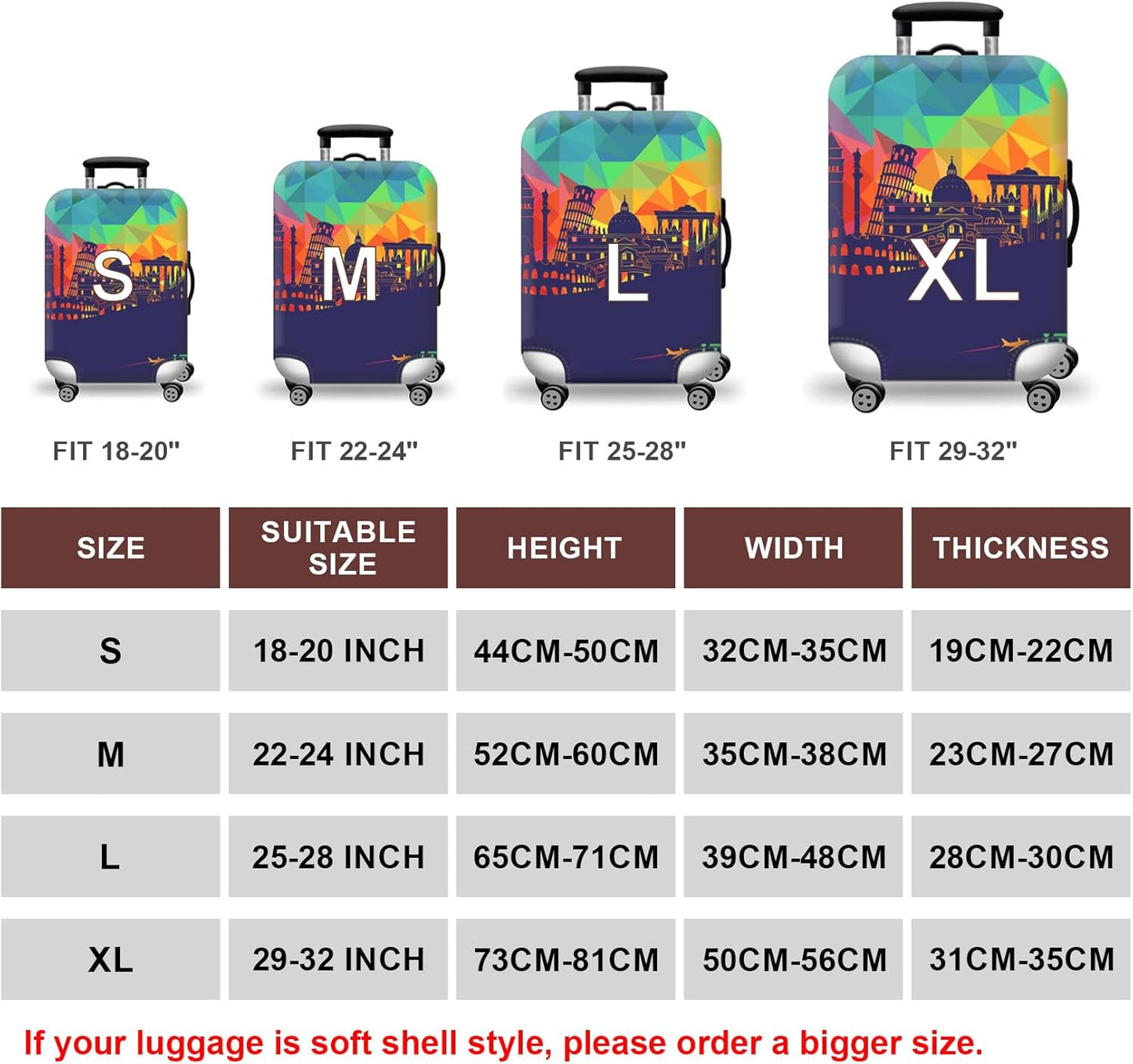 WUJIAONIAO Travel Luggage Cover Spandex Suitcase Protector Washable Baggage Covers (XL (for 29-32 inch luggage), City)