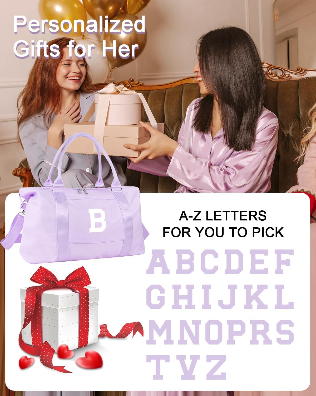 Daughter Niece Gifts for Teen Girl Kids, Initial Travel Duffel Bag Sports Gym Bag Personalized Gifts Weekender Bag，Monogram Overnight Bag Cute Dance Bag Birthday Bridesmaid Gifts for Women(Purple, B)