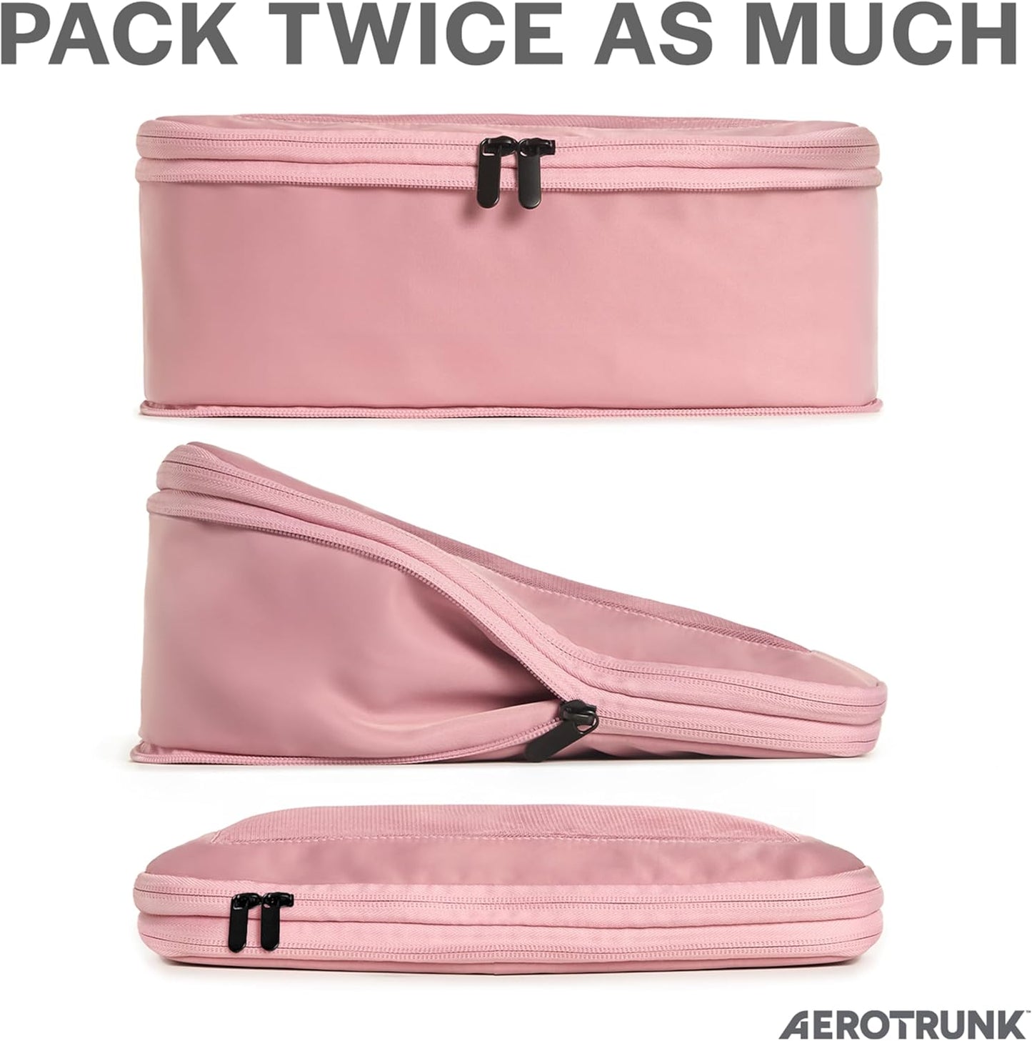 Compression Packing Cubes for Travel - Luggage Organizer Bags - Double Zipper Packing Cubes for Suitcases (2-Pack, Rose)