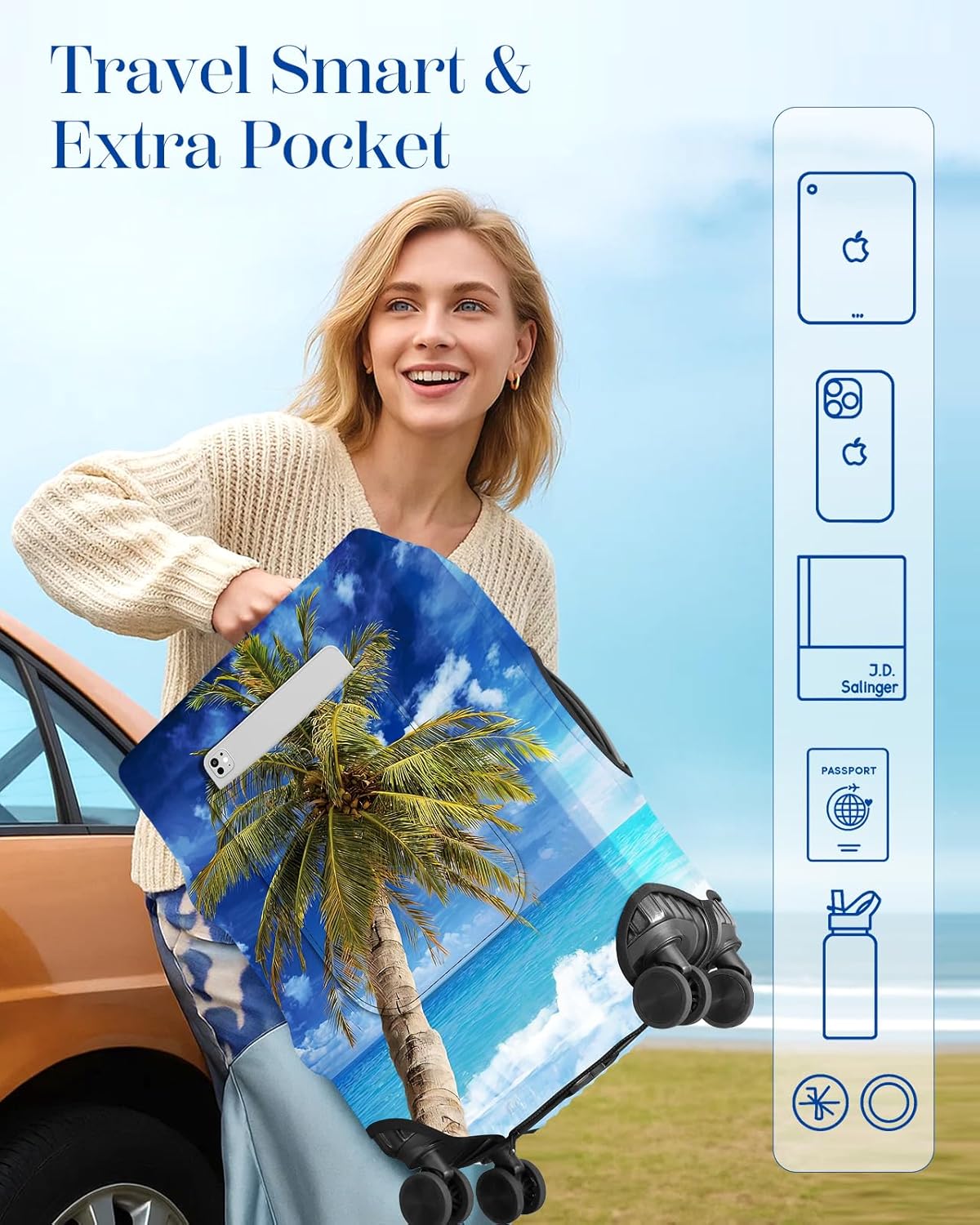 Slohif Luggage Cover for Suitcase Tsa Approved Protector - Luggage Sleeve Large Suit Case Cover Travel Stretch Baggage Case Protective Washable Fit 30-32 Inch Hawaii XL