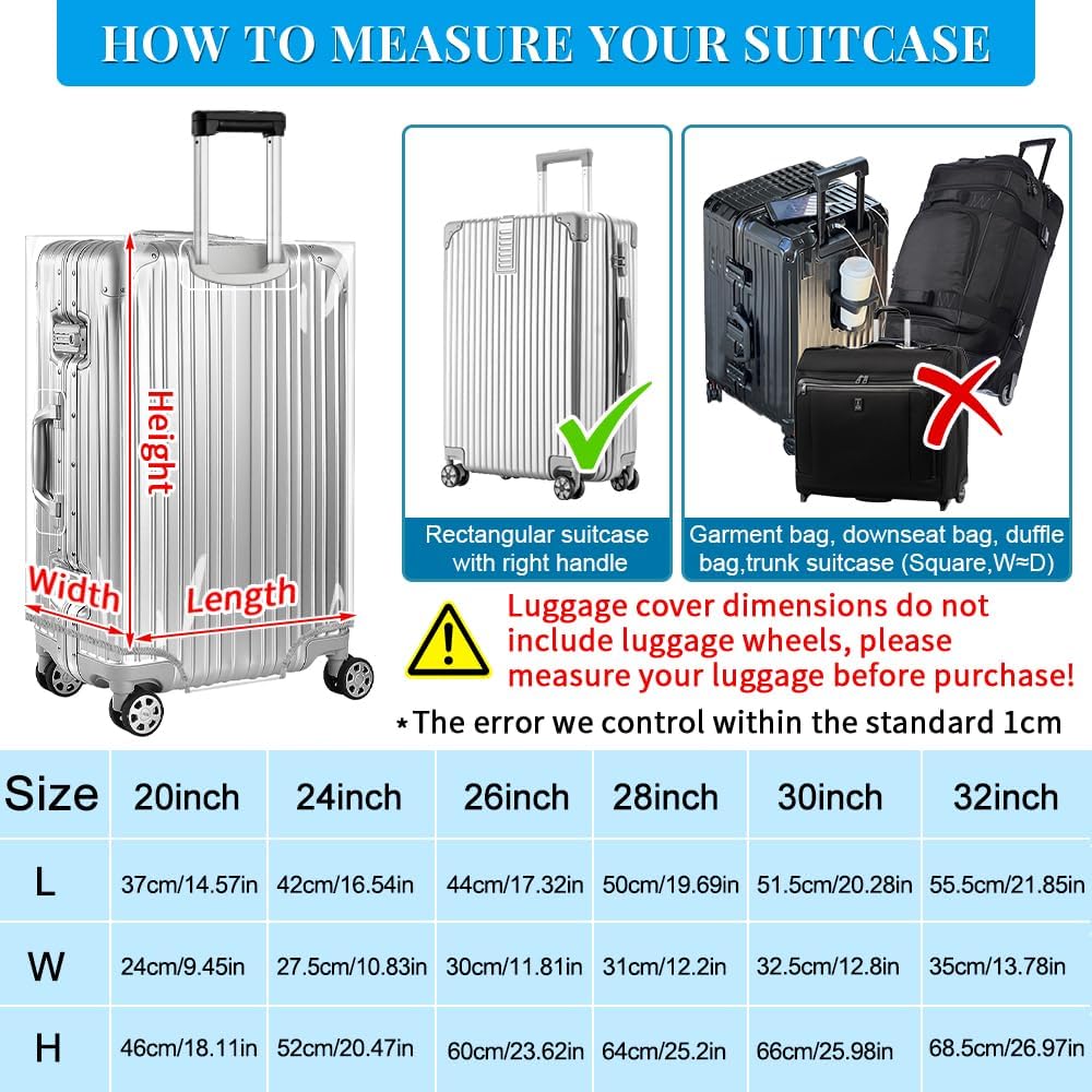 Yotako Clear PVC Suitcase Cover Tough Protector, 32 Inch Luggage Covers for Wheeled Suitcase 32"