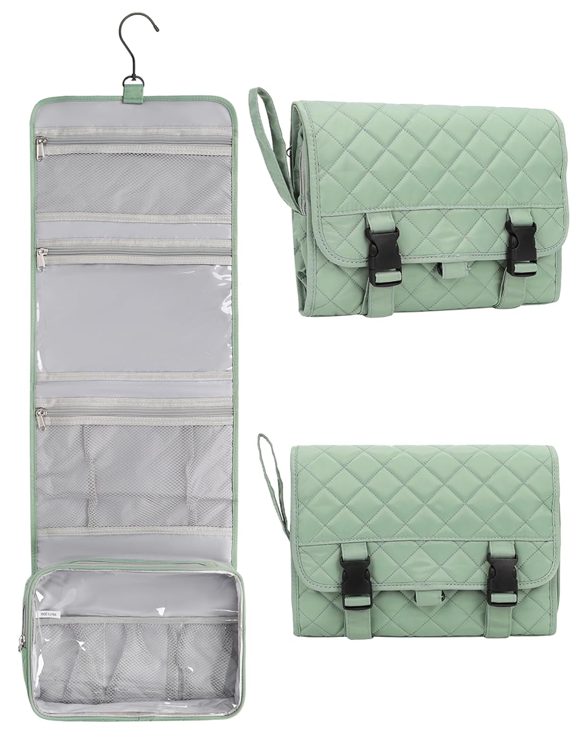 Relavel Travel Hanging Toiletry Bag for Men Women Travel Kit Shaving Bag Waterproof Large Makeup Bag Wash Bag Makeup Organizer Cosmetic Case for Bathroom Shower Green Pro