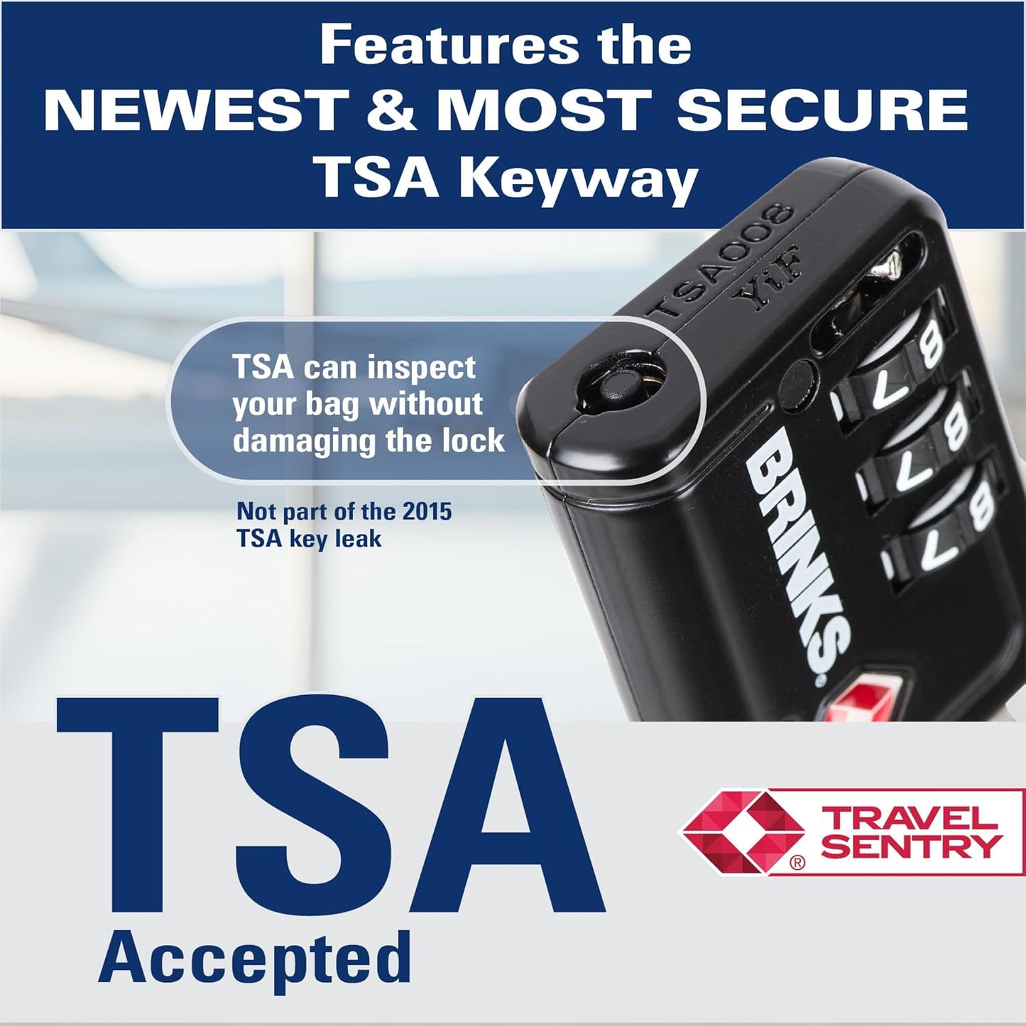 Brinks TSA Accepted Indicator Luggage Lock, Black - Ressetable Combination, New More Secure TSA008 Key, 4 Pack