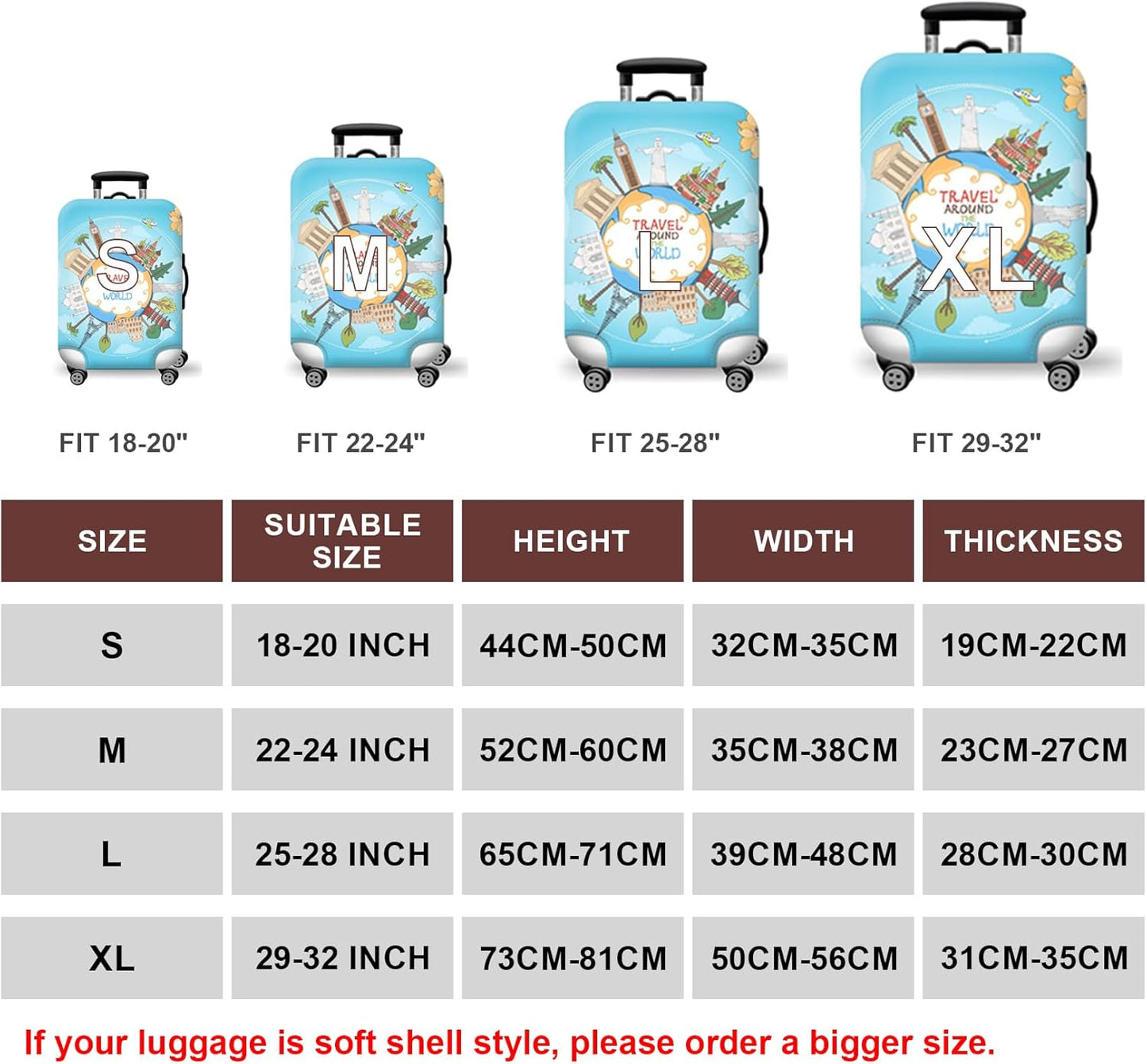 WUJIAONIAO Travel Luggage Cover Spandex Suitcase Protector Washable Baggage Covers (XL (for 29-32 inch luggage), ocean)