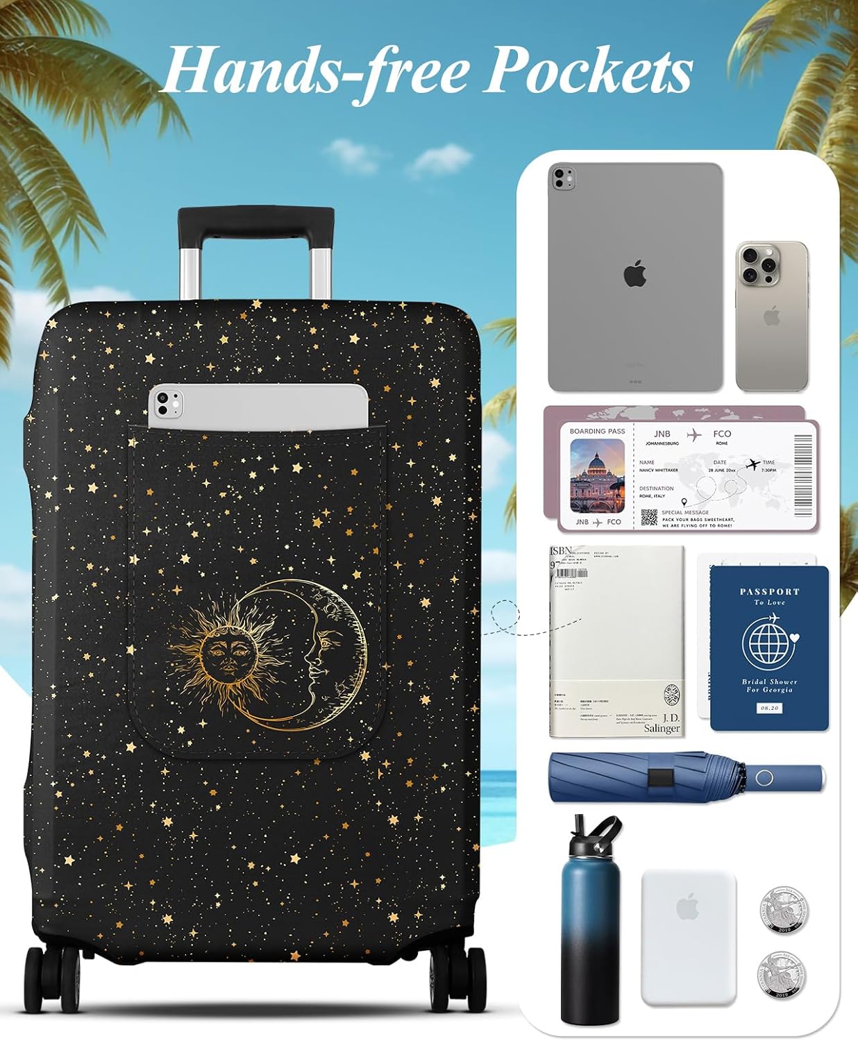 Slohif Luggage Cover for Suitcase Tsa Approved Protector - Luggage Sleeve Large Suit Case Cover Travel Stretch Baggage Case Protective Washable Fit 22-24 Inch Sun S