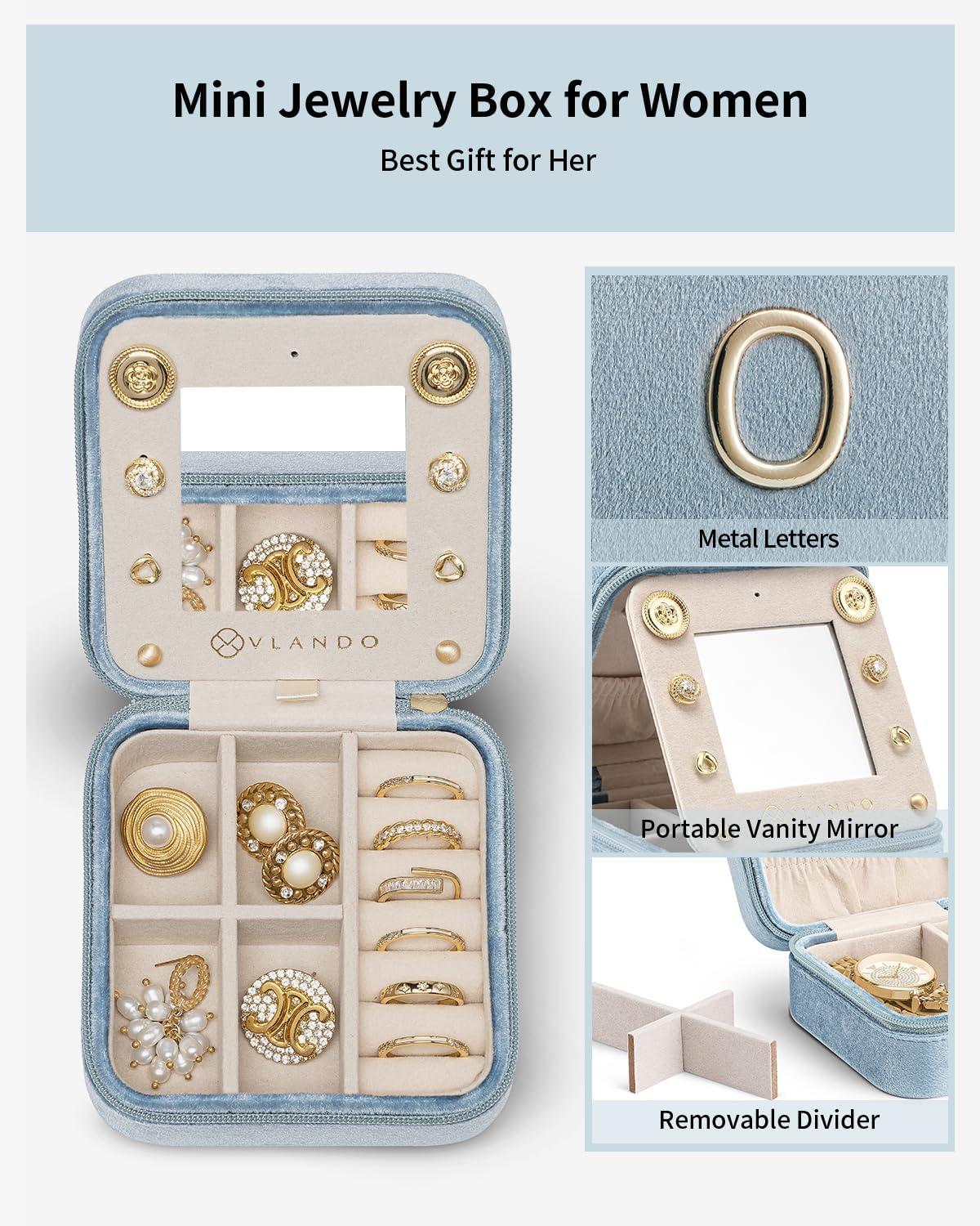 Vlando Graduation Gifts for Her, Graduation Travel Gifts for Women, 2025 Graduation Gifts Travel Accessories for Girls, Graduation Travel Essentials Small Jewelry Box - Letter O, Blue