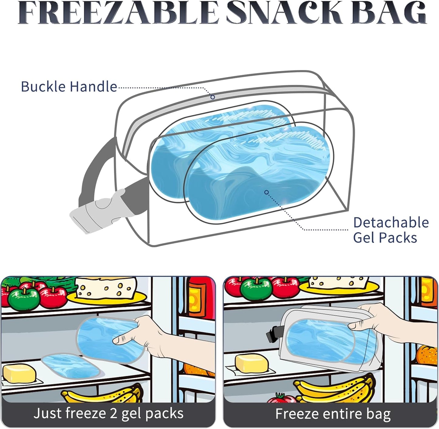 Cerbonny small lunch bag Freezable Lunch Bag for Work School Travel,Leak-proof Small Lunch Bag,Small Insulated Bag For Kids 3+/Adults,Freezer Lunch Bags,Freezable Snack Bag（Larger size）