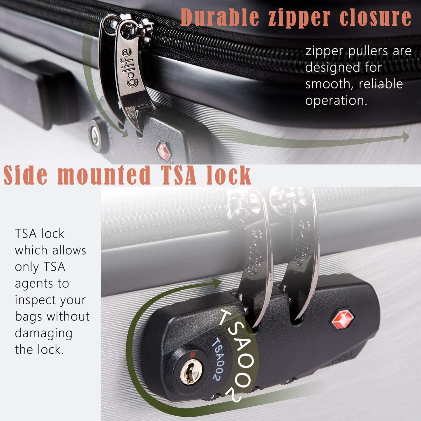 Coolife Luggage Suitcase PC+ABS with TSA Lock Spinner Carry on Hardshell Lightweight 20in 24in 28in(white, L(28IN))