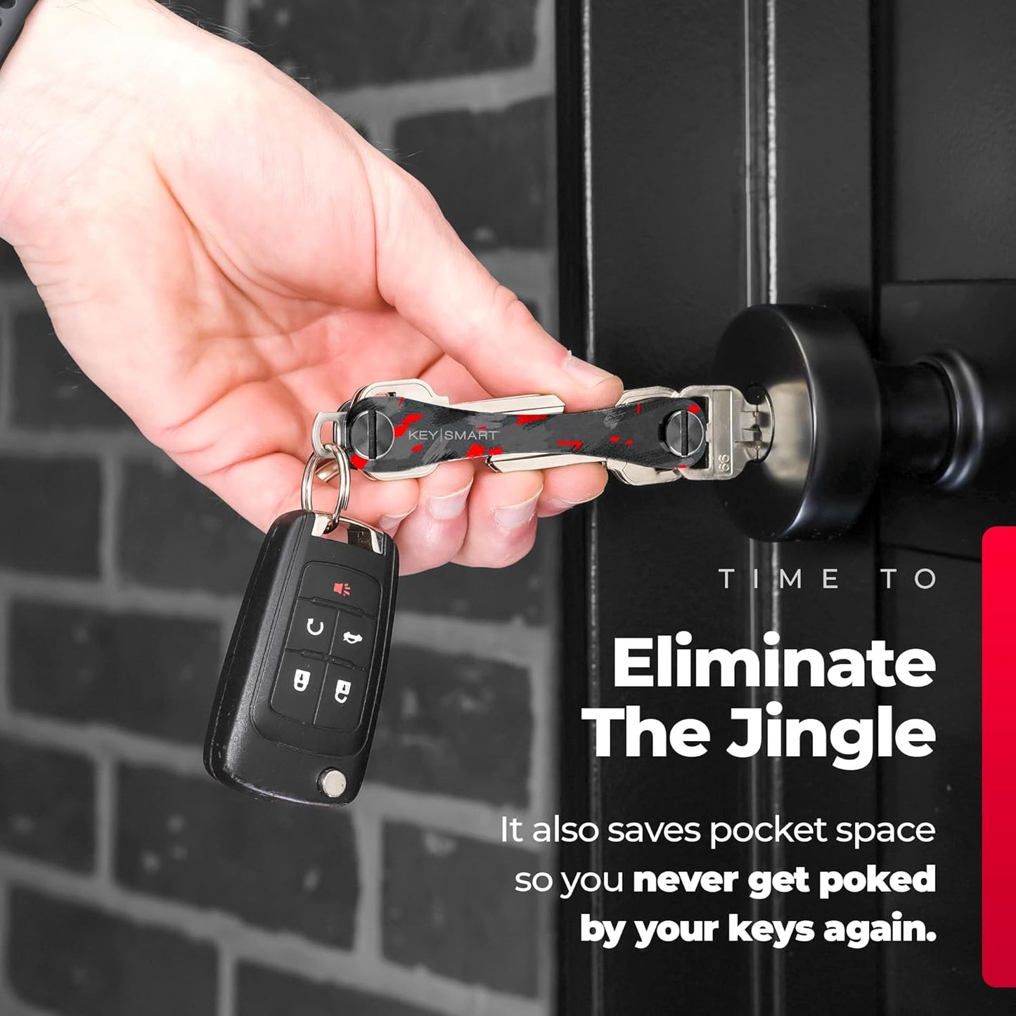 KEYSMART Key Holder for Keychain - Compact Key Organizer for Key Chain, Minimalist Clutter-Free EDC Keychains, Key Ring for Car Fobs Key Chains, Expandable (Up to 14 Keys, Red Forged Carbon Fiber)