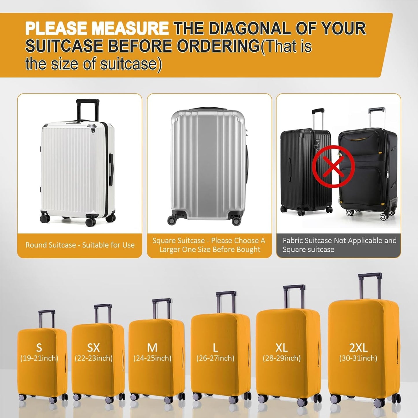 Travel Luggage Cover Suitcase Protector Scratch-Resistant Fit 19-31 Inch Suitcase, Not Included Suitcase (Yellow, 2XL(30-31 inch))