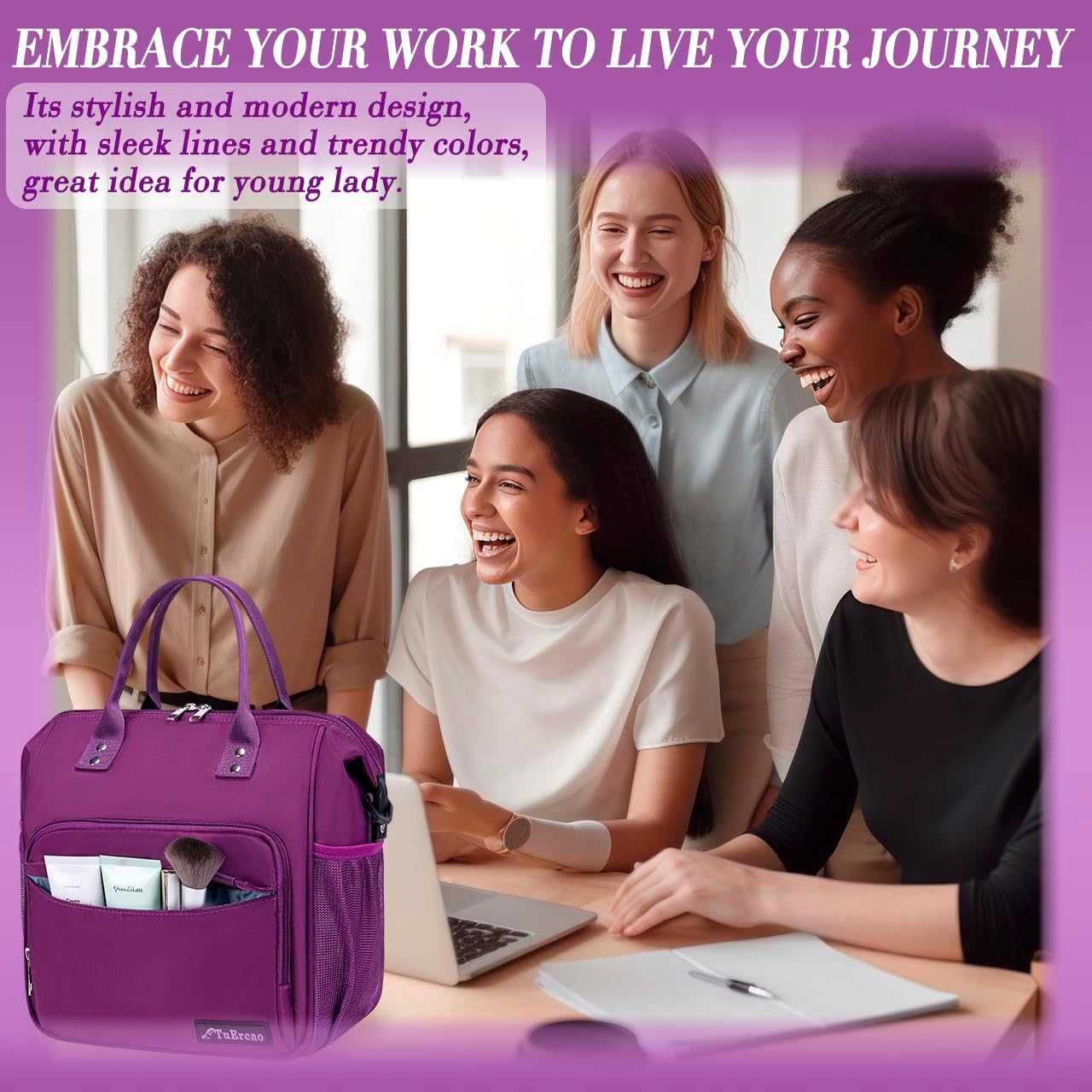 Purple Lunch Box for Women Insulated Lunch Bag Fits Bento Boxes, Snack and Foods, Ladies Lunch Tote Bag for Mother Mom Sister Friend Wife Her