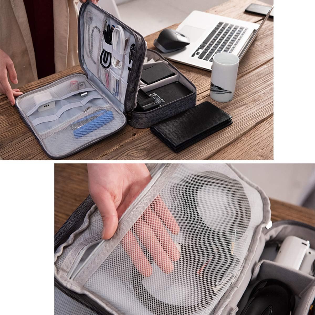 Electronics Organizer, OrgaWise Electronic Accessories Bag Travel Cable Organizer Three-Layer for iPad Mini, Kindle, Hard Drives, Cables, Chargers