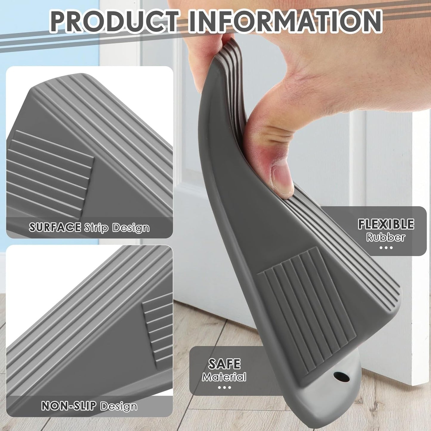 Frienda 12 Pcs Jumbo Door Stoppers Heavy Duty Door Stopper Tall up to 2inch Tall Wedge TPR Large Wedge Stackable Big Rubber Doorstop for Hotel Carpet Hardwood Concrete and Tile (Gray)