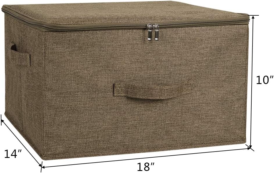 ANMINY 2PCS Storage Bins with Zipper Lids 36 Qt Lidded Fabric Storage Boxes Baskets Cubes with Handles Collapsible Washable Cotton Linen Closet Shelf Clothes Organizer Containers - Coffee, Large