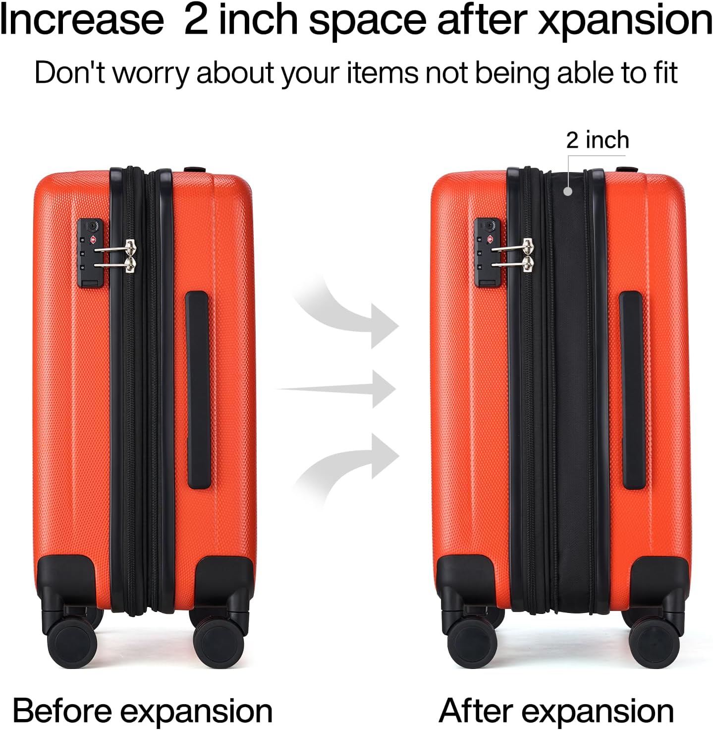 Hanke Expandable Hardshell Luggage Sets 3 piece Carry On Luggage with Wheels Suitcases Lightweight Checked Tsa Luggage Rolling Large Suitcase Travel Luggage Bag Woman Men 20/24/29 Inch(Orange)