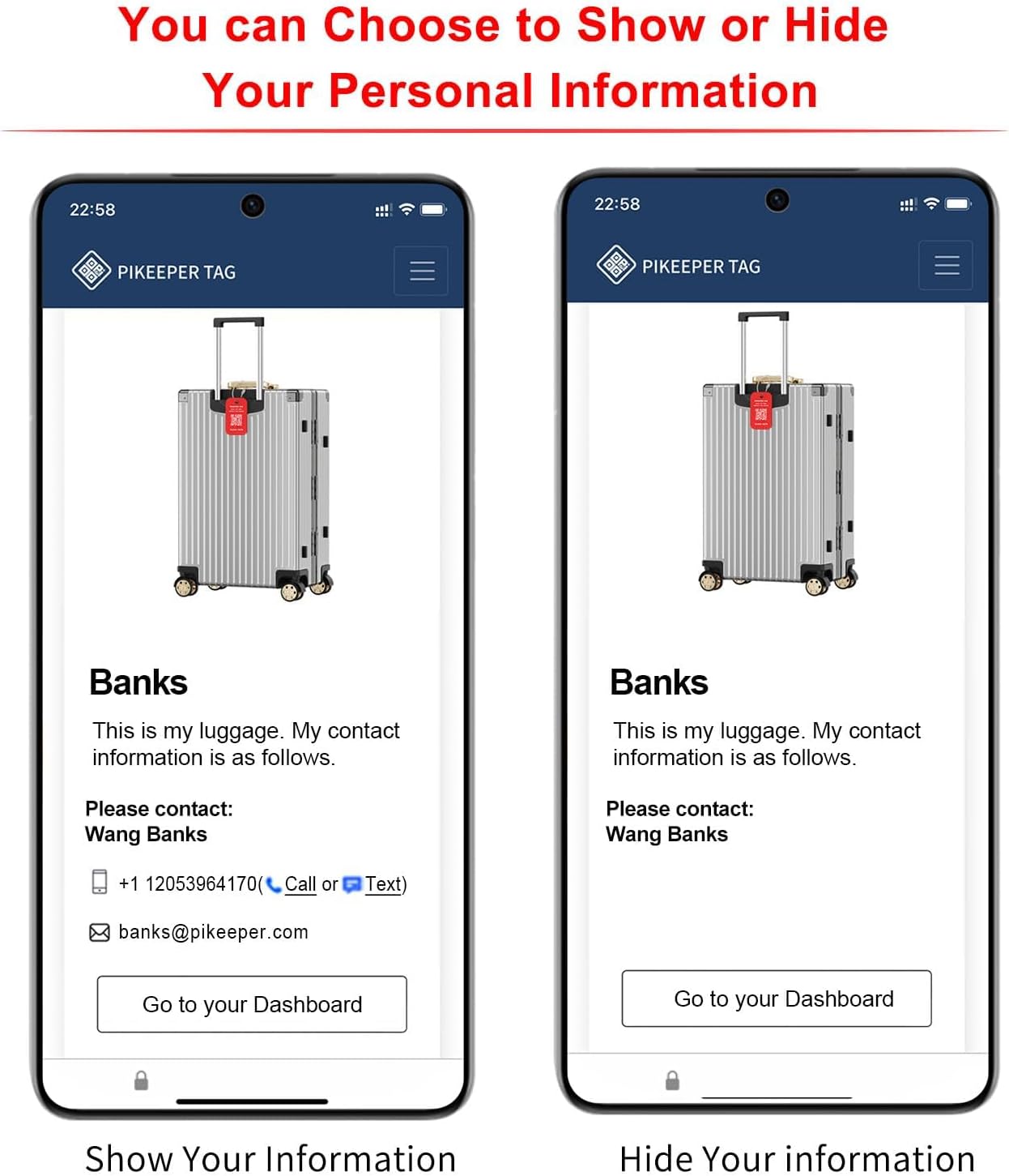 Smart Luggage Tags for Suitcases - Waterproof QR Code Bag Tags with Location Notification When Scanned, Self-Modifiable Info, Durable & Personalized Backpack Travel ID Tags