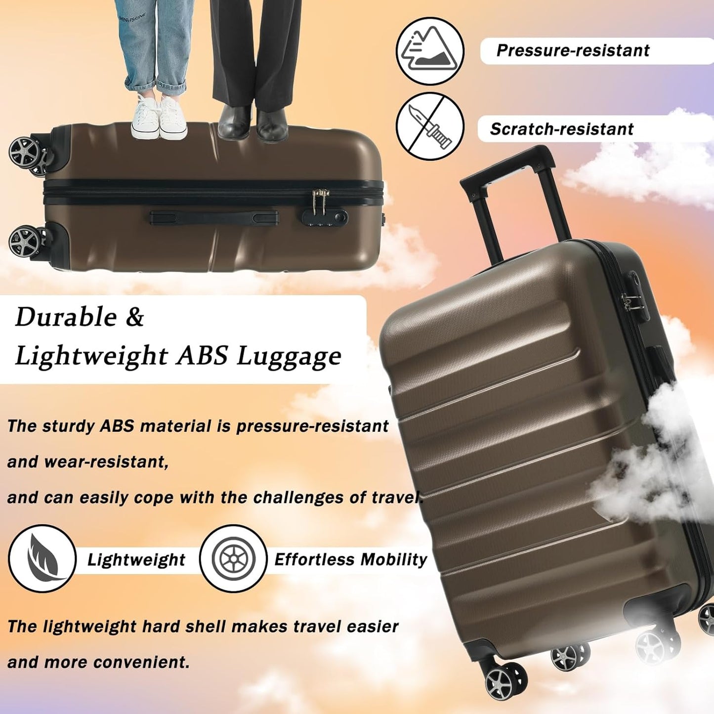 Merax 24 Inch Luggage Set Hardshell ABS Suitcase with Spinner Wheels 2 Packing Cubes Durable Travel Checked Luggage for Weekend Getaways Long Vacations Brown