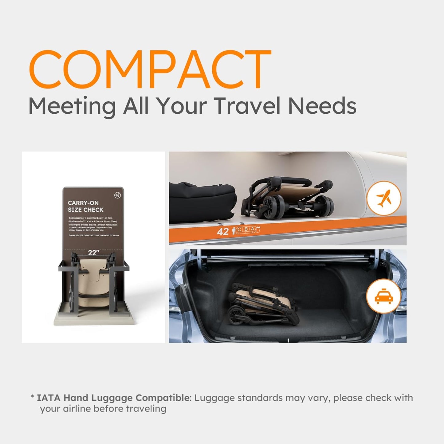 Lightweight Baby Strollers for Airplane, Ultra-Compact Travel Stroller, Light & Strong Portable Toddler Stroller with Carbon Fiber Frame and UPF 50+ Waterproof Canopy, Only 9.9 lbs, Brown