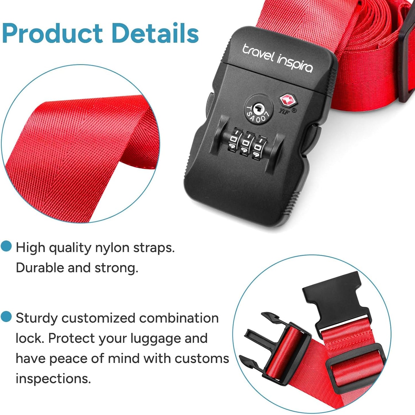 Travel Inspira TSA Lock Luggage Straps for Suitcases | Anti-Burst Protection, High Visibility Color, Easy Identification | Adjustable Heavy-Duty Belt for 20-32 Inch Suitcases